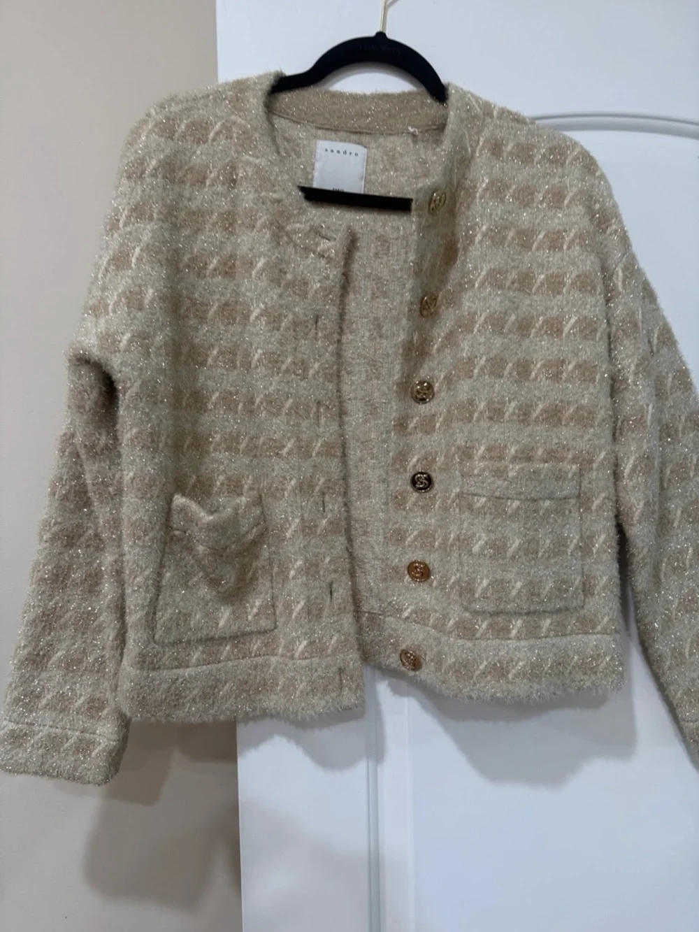 Sandro Beige Textured Tweed Button Jacket - Picture 3 of 9